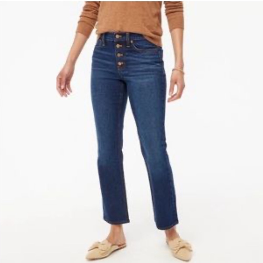 J. Crew Mid Rise Flare Crop Button Fly Dark Wash Jeans